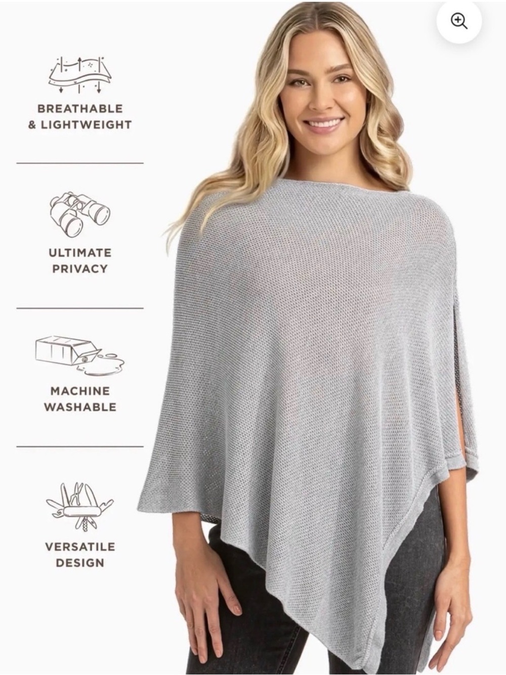 Gray Knit Poncho Sweater - Lightweight Women's Wrap